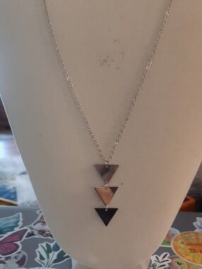 Tri-Triangle Pendant Necklace in Silvertone